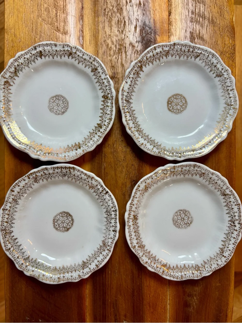 4 Antique O&E.G. Royal Austria porcelain butter pats gold details green mark VTG